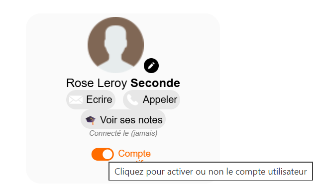 Bouton pour désactiver l'utilisateur