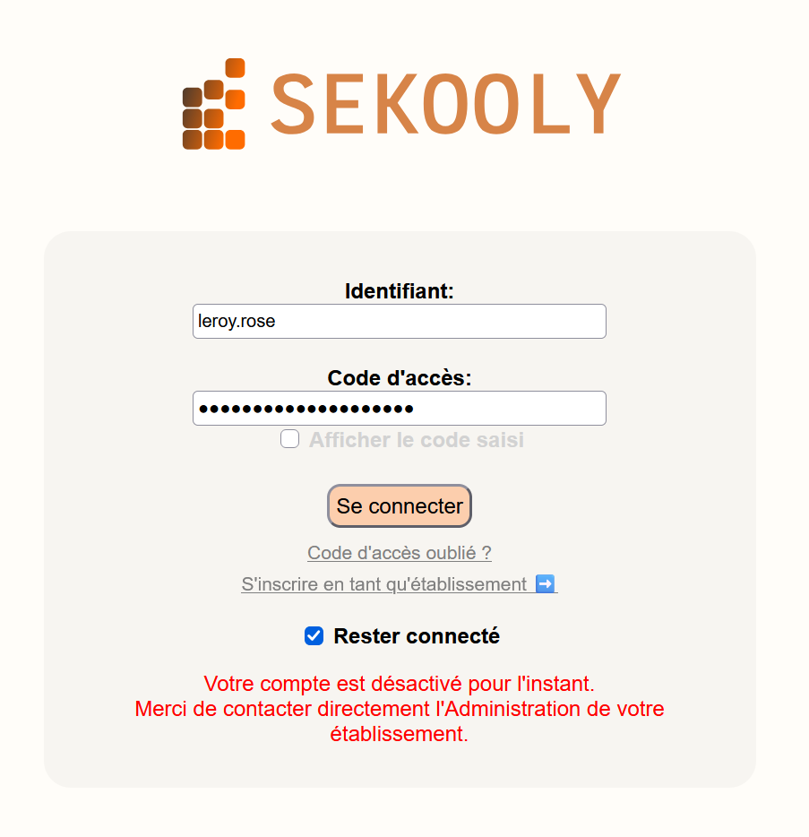 Alerte compte désactivé