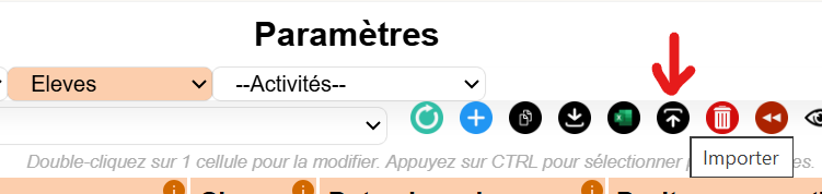 Paramètres > Utilisateurs > Eleves > Bouton importer 