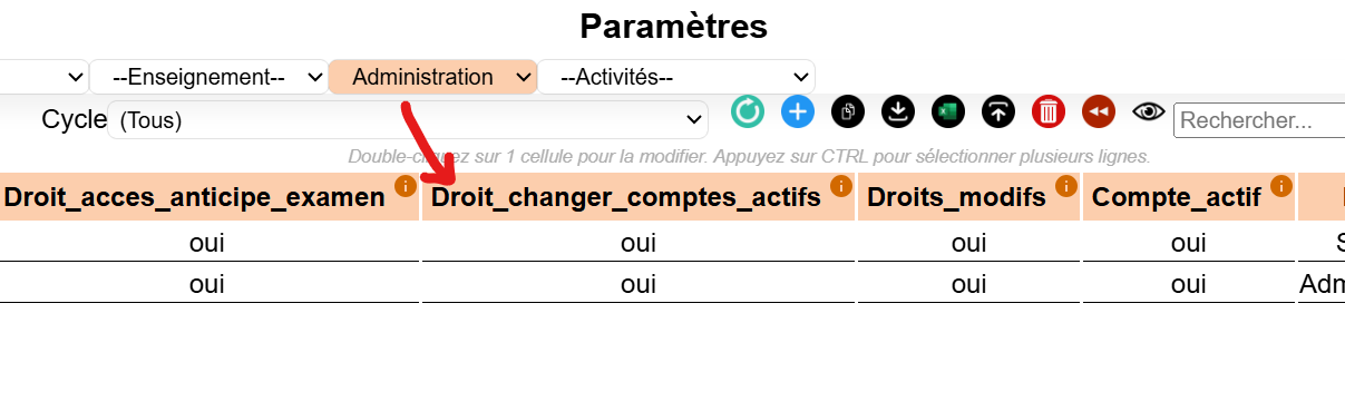 Droit de changer un compte en activé ou désactivé