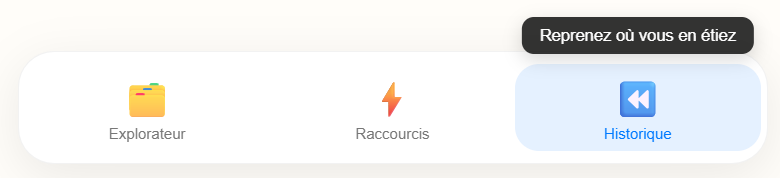 Bouton Historique en bas de l'écran